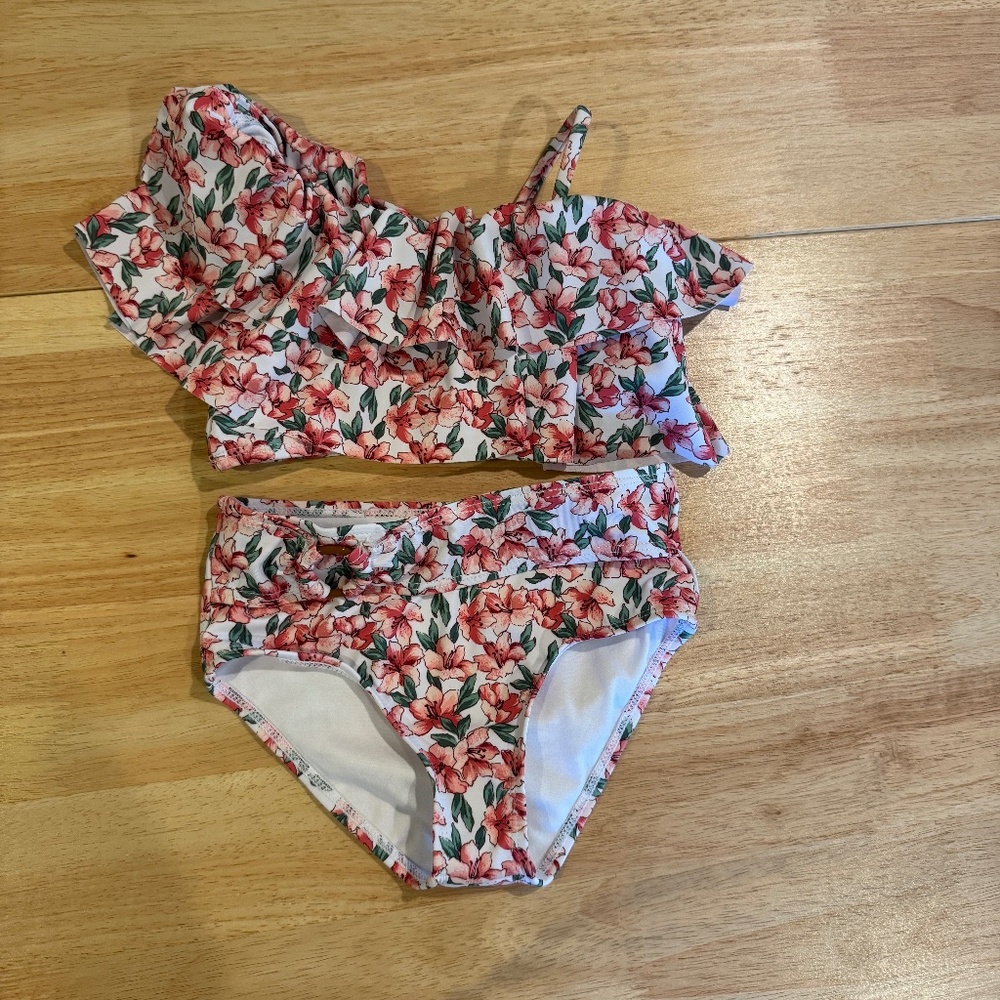 Janie and Jack floral one-sleeve 2 piece ruffle swimsuit